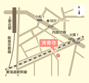 阪急京都線上新庄駅から清善寺までの地図